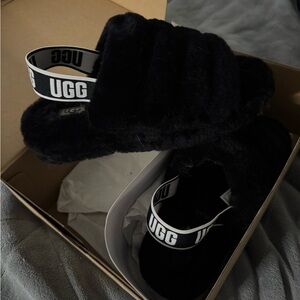 UGG Black Fluffy Sandals
